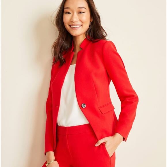 ANN TAYLOR Notched Cutaway Blazer in Doubleweave Candy Red Sz 16 NWT {3Y4}
